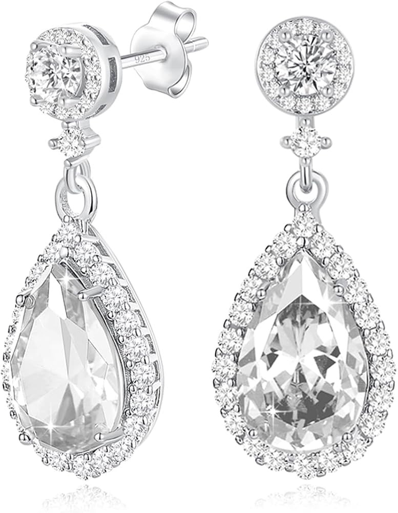 Diamond Dangle Stud Earrings for Women 925 Sterling Silver Post,Teardrop Crystal Rhinestone Drop ... | Amazon (US)