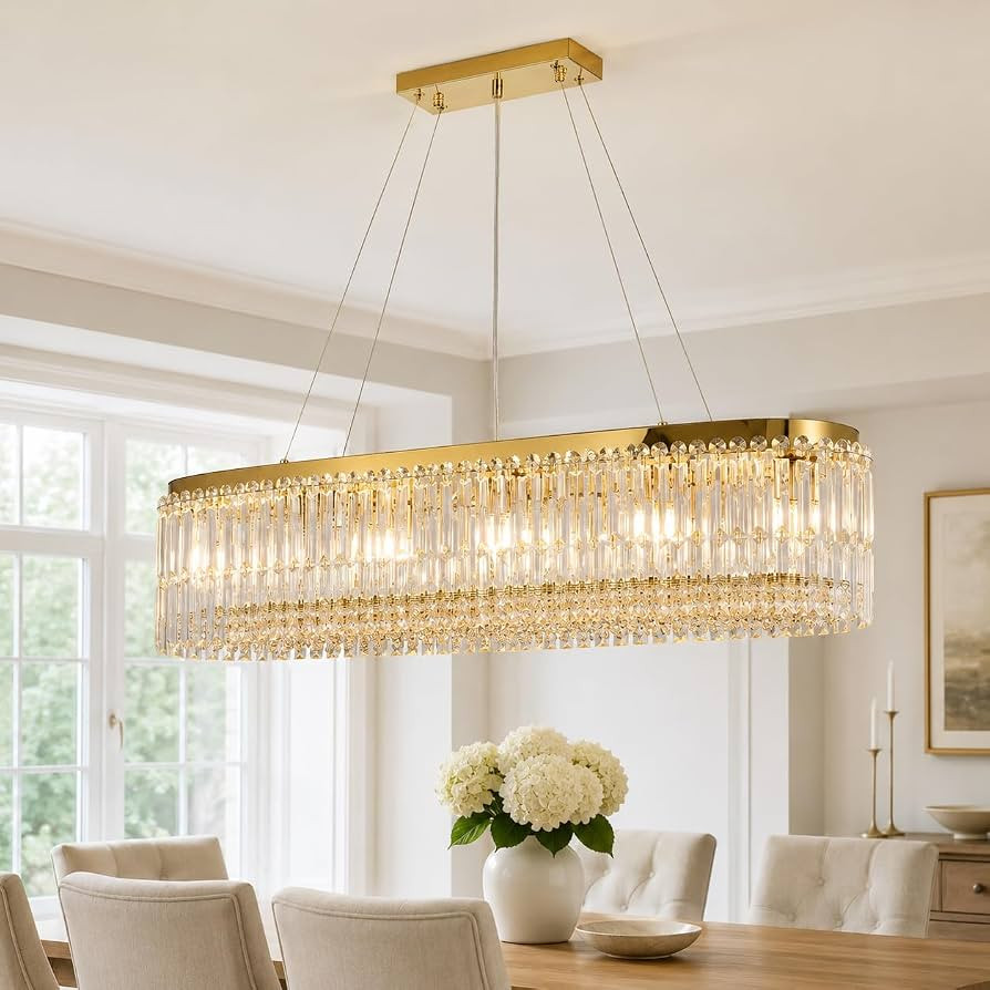 She's home Luxury Oval Gold Crystal Chandelier, Modern Pendant Light with K9 Crystal Rods, Elegan... | Amazon (US)