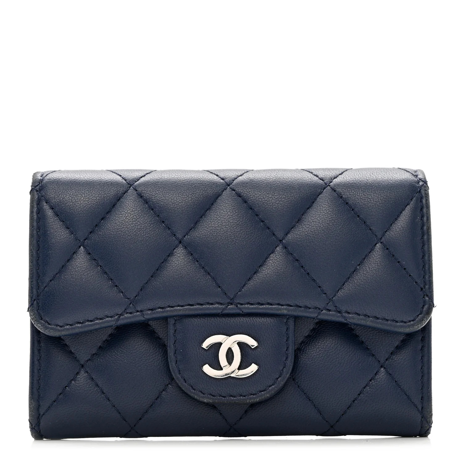 CHANEL Lambskin Quilted Flap Card Holder Wallet Navy | FASHIONPHILE (US)