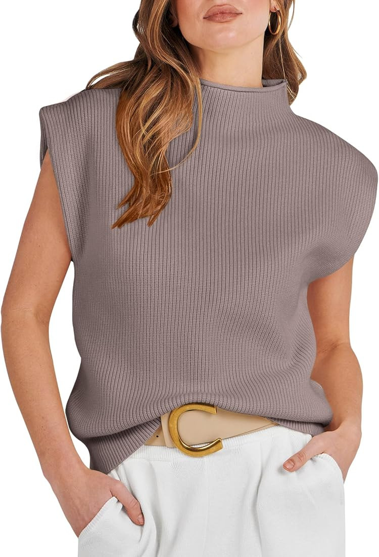 ANRABESS Women's Mock Neck Sleeveless Sweater Vest Casual Solid Cap Sleeve Knit Pullover Tank Top... | Amazon (US)