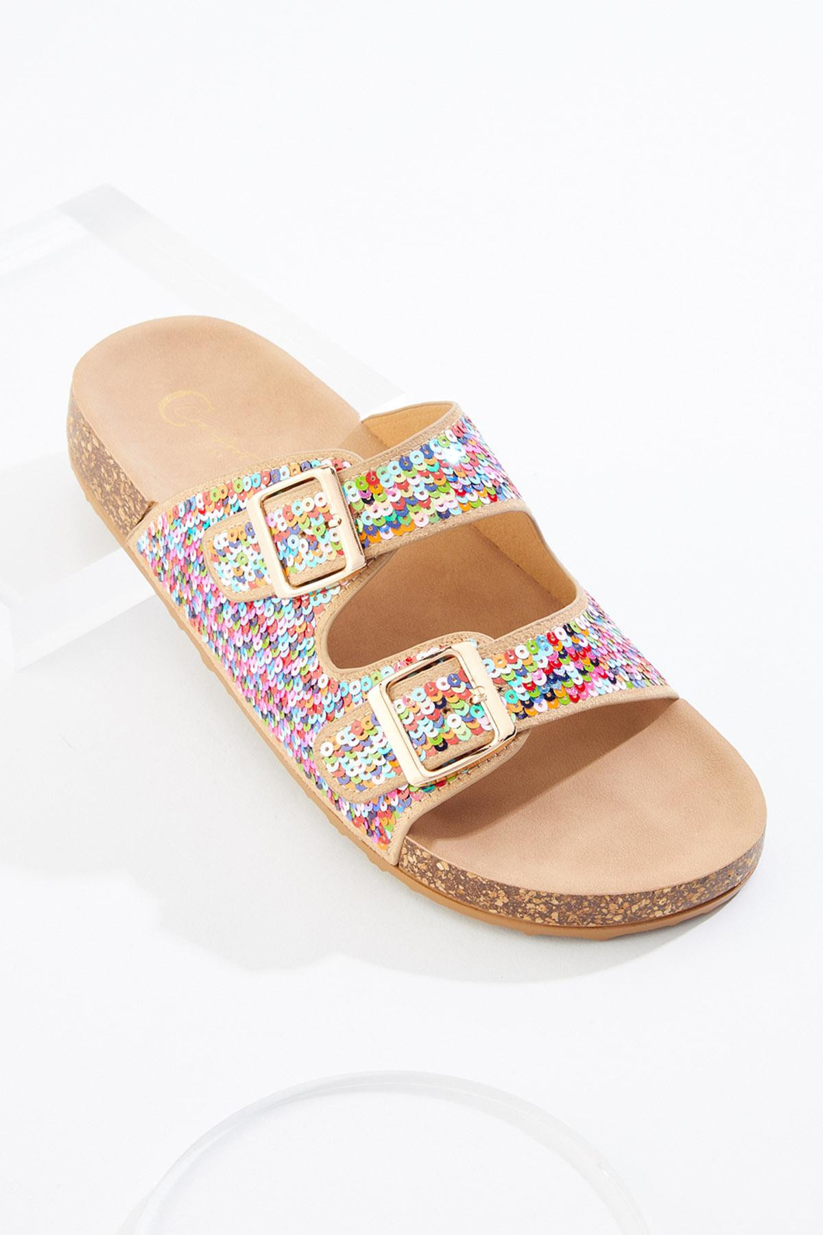 Rainbow Sequin Double Band Sandals | Cato Fashions