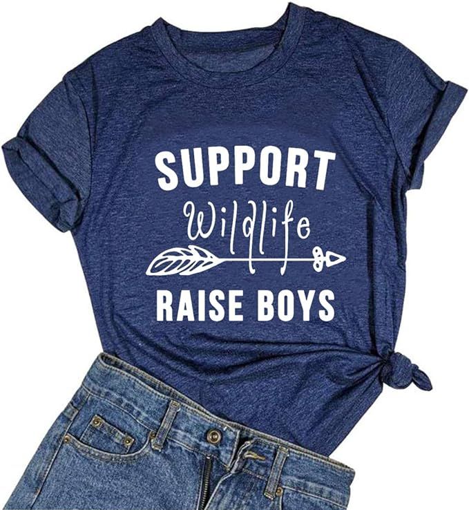 licson Support Wildlife Raise Boys T Shirt Women Short Sleeve Funny Letter Printed Tops Graphic T... | Amazon (US)