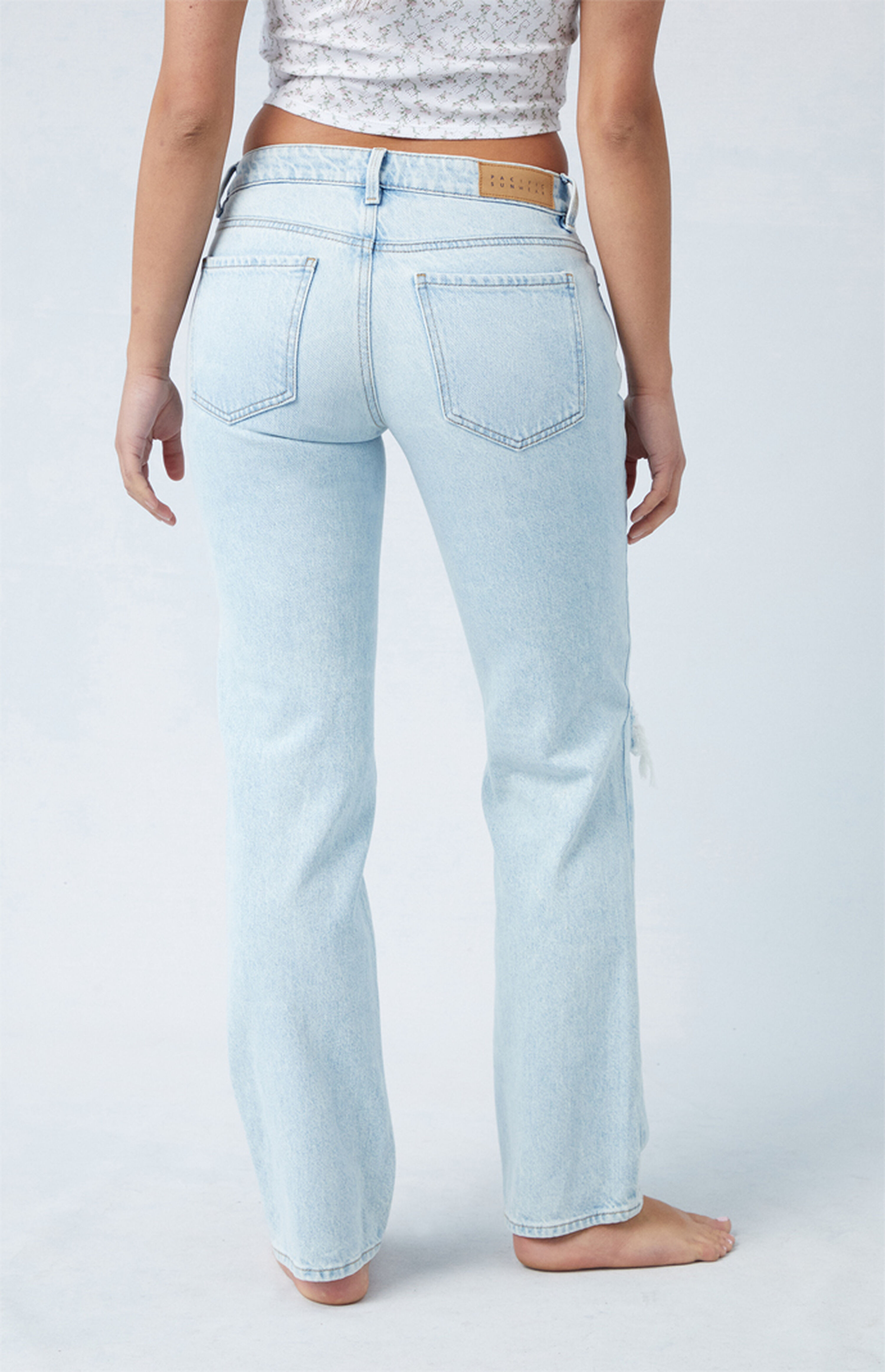PacSun Eco Light Blue Ripped Knee Low Rise Straight Leg Jeans | PacSun | PacSun