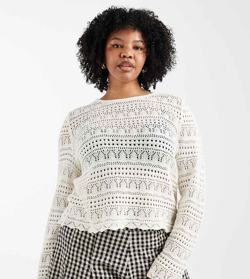 ONLY Curve long sleeve crochet top in cream-White | ASOS (Global)