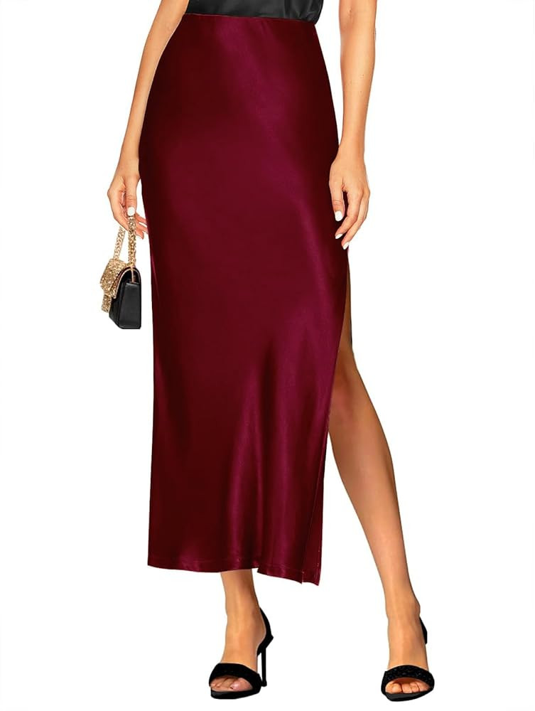 Women's Satin High Waisted Side Split Maxi Skirt Elastic Waistband Long Silk Skirts A-Line Skirts... | Amazon (US)