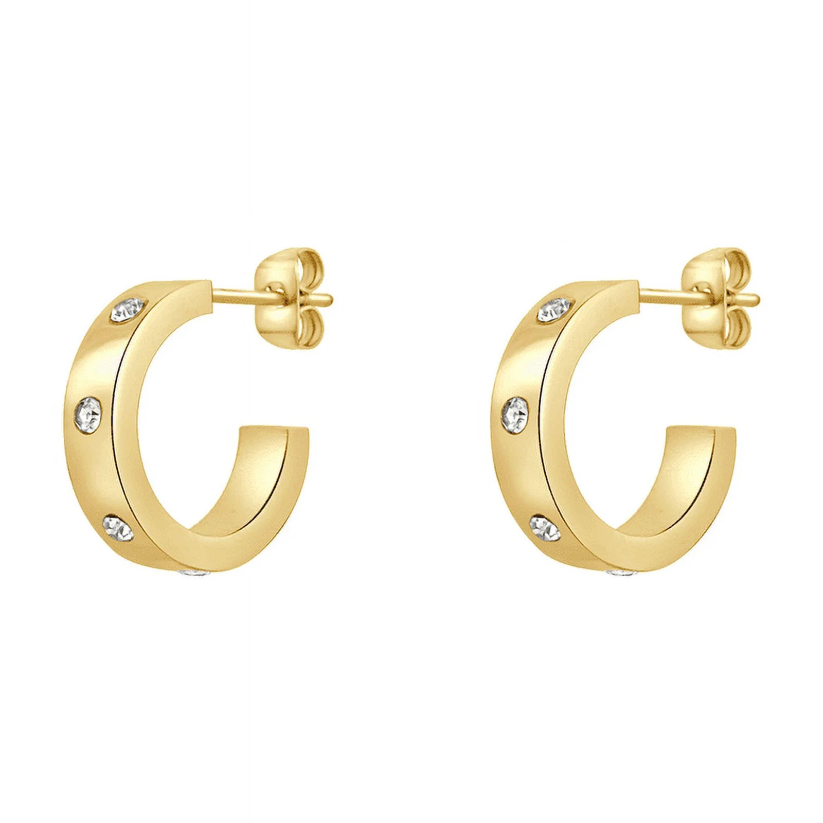 Sensitive Skin Stainless Steel Gold Plated 3/4 Hoops with Cubic Zirconia Stones for Women | Walmart (US)