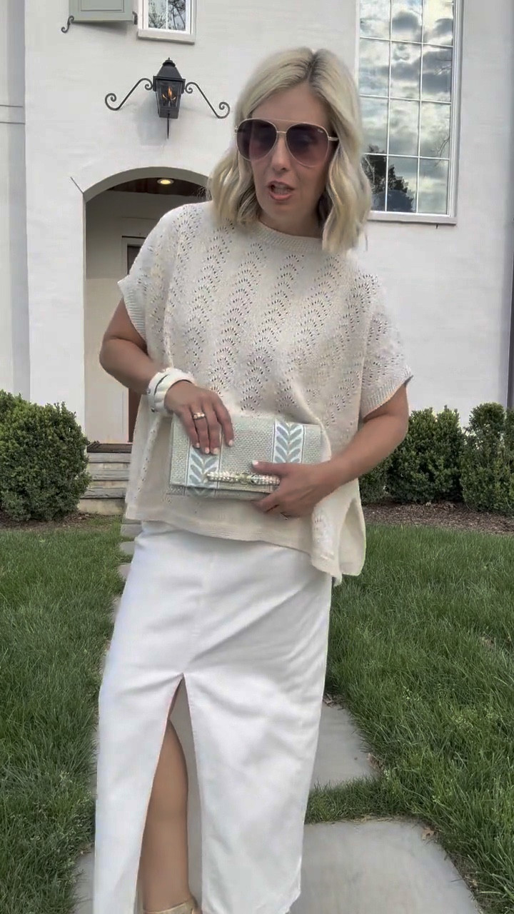 Love this look with a mix of whites & pops of gold! I’m wearing o/s sweater, 26 skirt &  8 heel. 

#LTKmomlife #LTKdayinmylife #LTKOver40  