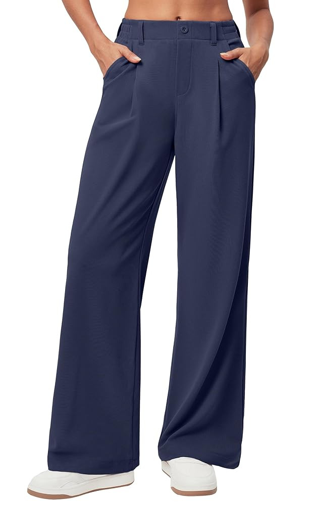 Ewedoos Wide Leg Stretchy Work Pants Slacks for Women Business Casual Pants High Waisted Waffle 2... | Amazon (US)