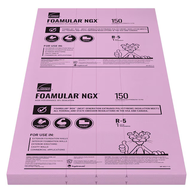 Owens Corning FOAMULAR NGX F-150 R- 5 , 1-in x 4-ft x 8-ft Unfaced Polystyrene Board Insulation | Lowe's