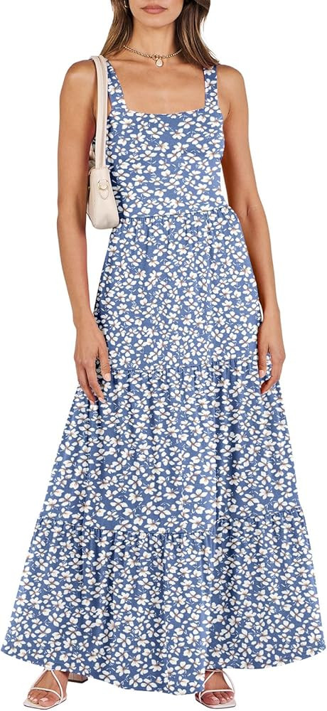 ANRABESS Women's Summer Casual Long Maxi Beach Vacation Dresses Sleeveless Square Neck Flowy Tier... | Amazon (US)