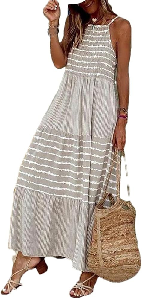 Women's Summer Vintage Sleeveless Camisole Dress Women Backless Bohemian Robe | Amazon (US)