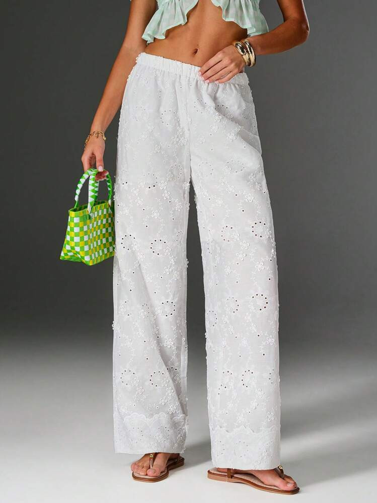 TRNVIE Damen elegante lose sitzende Strandhose mit Mesh-Stickerei | SHEIN