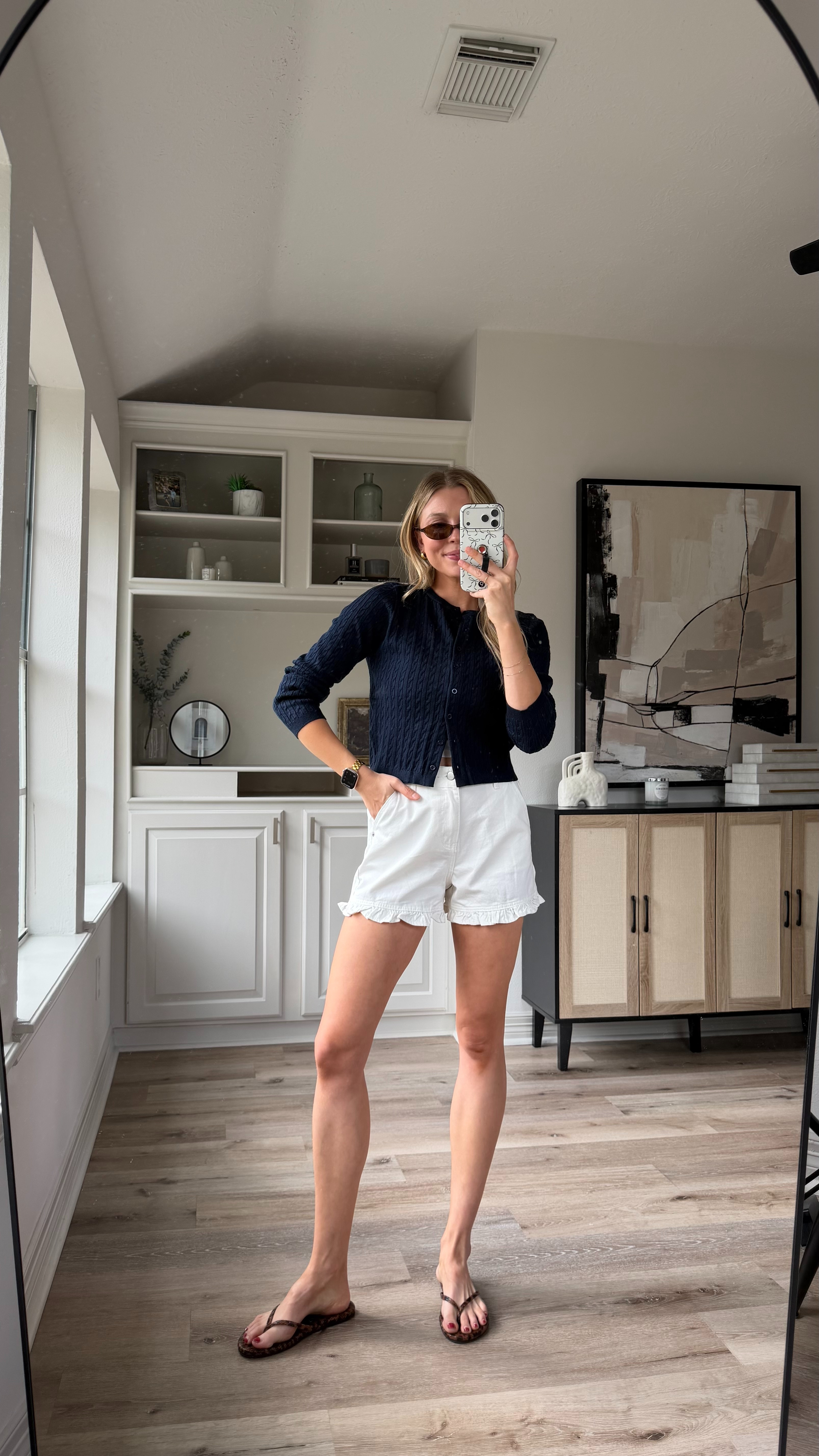 Comfy but put together spring outfit! Wearing S in cardigan + 2 in ruffle shorts
 

 #LTKootd #LTKmomlife