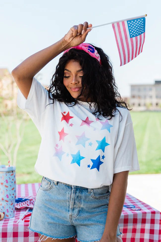 Watercolor Stars White Graphic Tee DOORBUSTER | Pink Lily