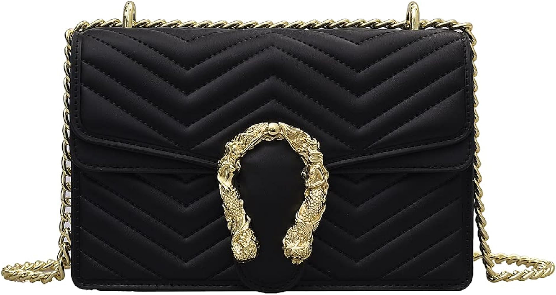 Fashion Metal Chain Small Shoulder Crossbody Bags for Women Handbag Purses Vegan Leather Clutches | Amazon (US)