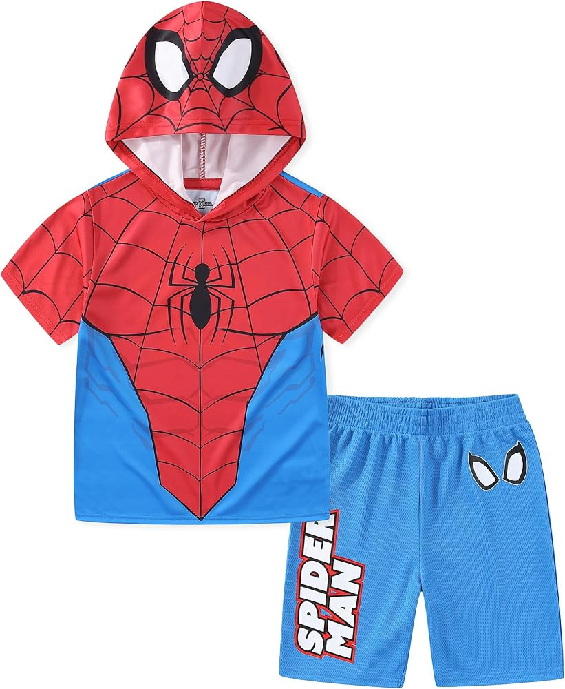 Marvel Spider-Man Boys Hooded Athletic T-Shirt and Active Mesh Short Set for Toddler and Big Kids | Amazon (US)
