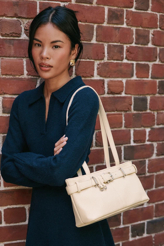 Arazeli Cream Belted Vegan Leather Shoulder Bag | Lulus