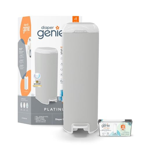 Diaper Genie Platinum Pail (Stone Grey) is Made in Durable Stainless Steel and Includes 1 Easy Roll Refill with 18 Bags That can Last up to 5 Months. | Amazon (US)