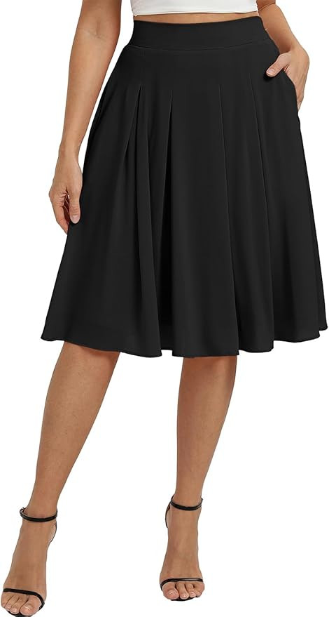 Belle Poque Women High Waist Pleated A Line Skirt Below Knee Length, Flowy Dressy Casual Chiffon ... | Amazon (US)