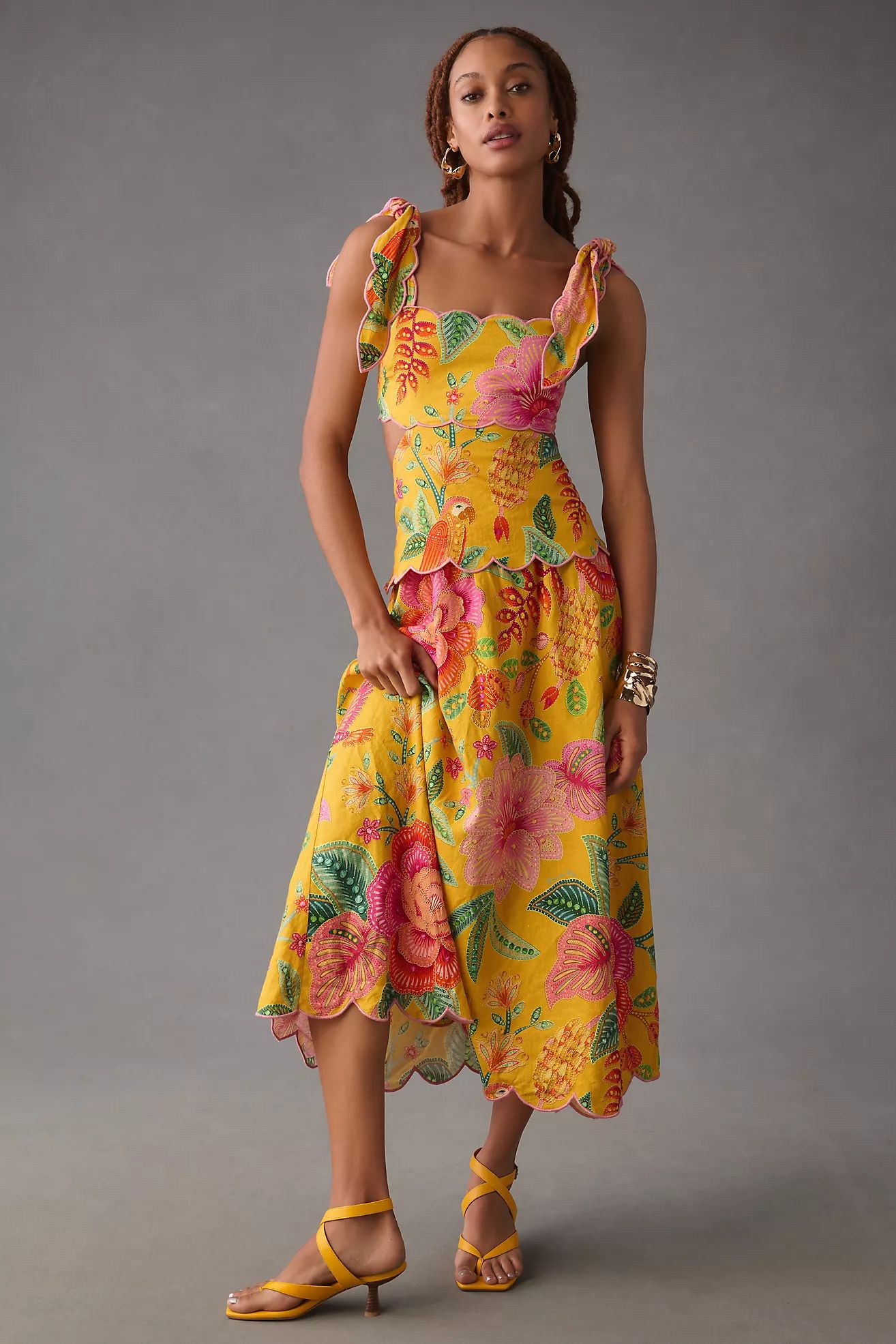 Farm Rio Printed Scalloped Cutout Dress | Anthropologie (US)