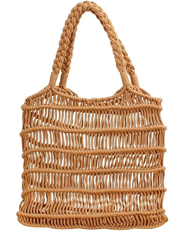 NIBD Cotton Rope Travel Beach Fishing Net Woven Shoulder Bag Women's Classic Straw Handbag Beach ... | Amazon (US)