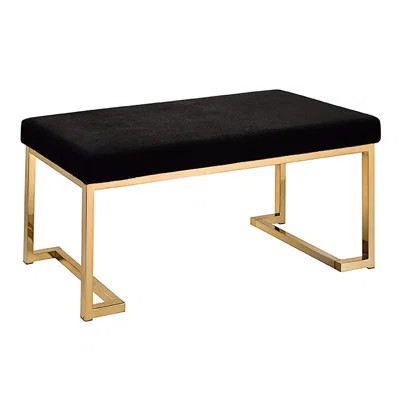 Elegant Bench With Black Cushioned Seat And Champagne Metal Base For Bedroom In Legs | Wayfair North America