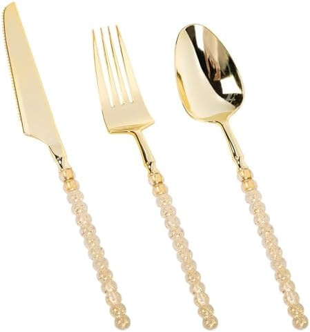 150PCS Gold Plastic Silverware, Heavy Duty Utensils, Disposable Plastic Cutlery Silverware Includ... | Amazon (US)