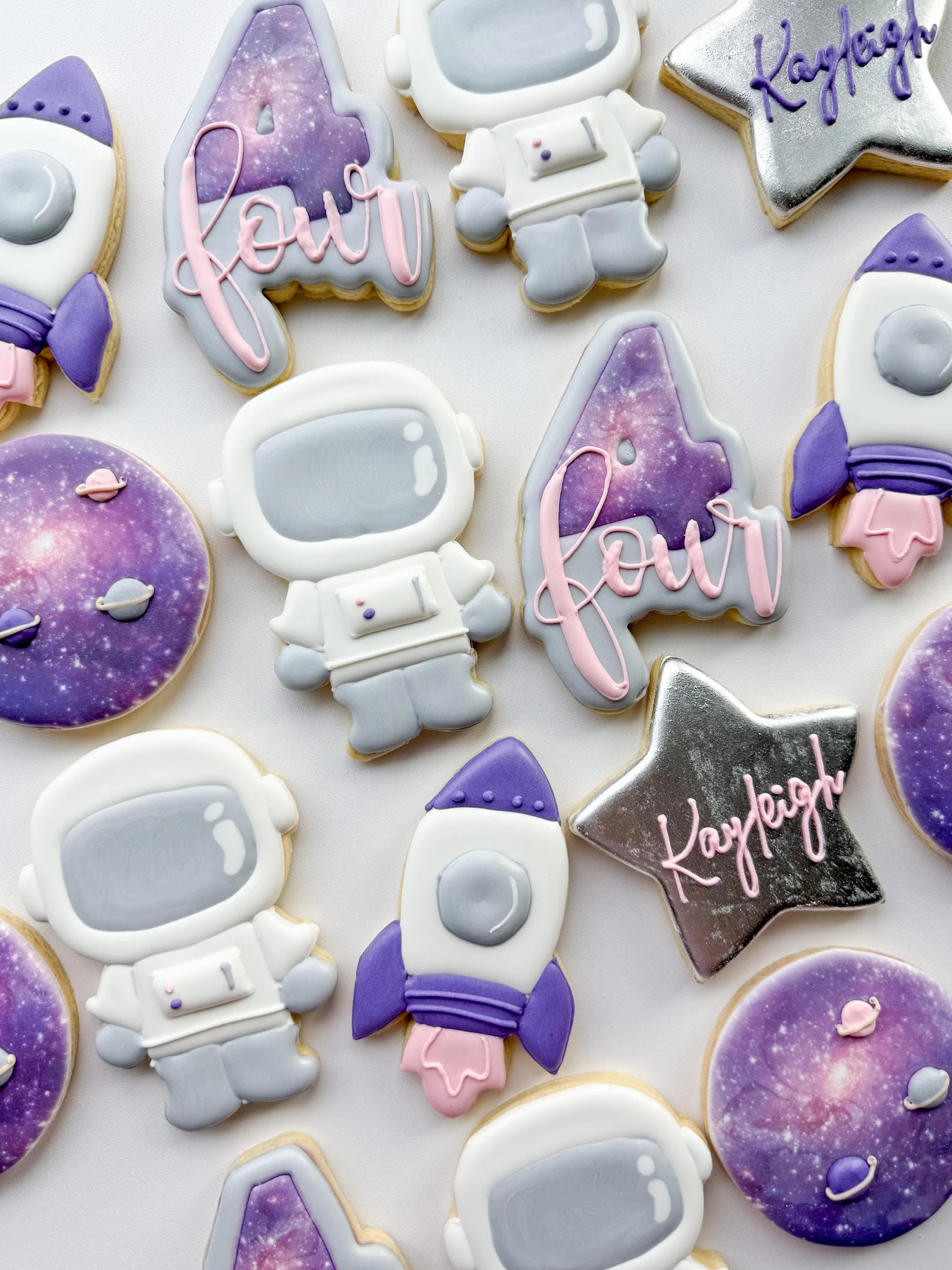 Girl Outer Space Birthday Cookies, two the moon party favors, pink purple rocketship cookies, ast... | Etsy (Global)