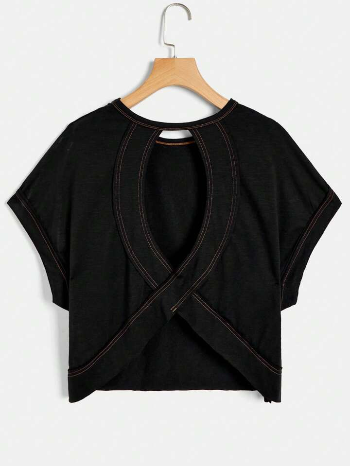 SHEIN Essnce Cut Out Back Crop Tee | SHEIN