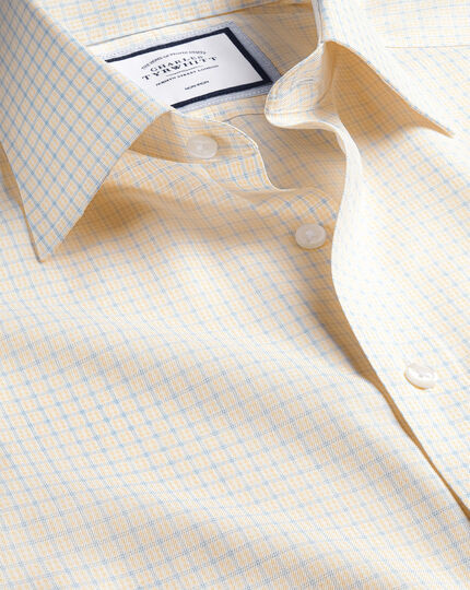 Non-Iron Twill Double Check Shirt - Lemon Yellow | Charles Tyrwhitt