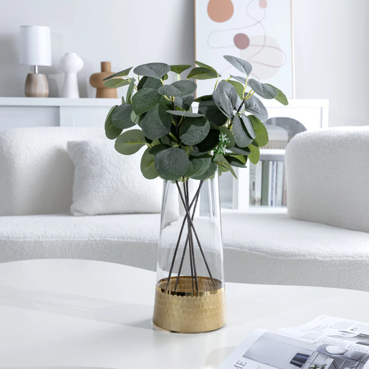 Fake Eucalyptus Plants In Glass Vase Planter | Wayfair North America