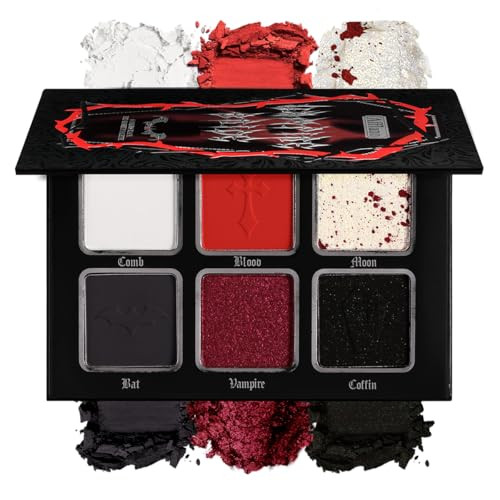 Black Red Eyeshadow Palette, Highly Pigmented True Red White Dark Grey Goth Smoky Eyeshadow Palette, 6 Color Matte Shimmer Burgundy Metallic Halloween Makeup Palette for Zombie Vampire Clown,Blendable | Amazon (US)