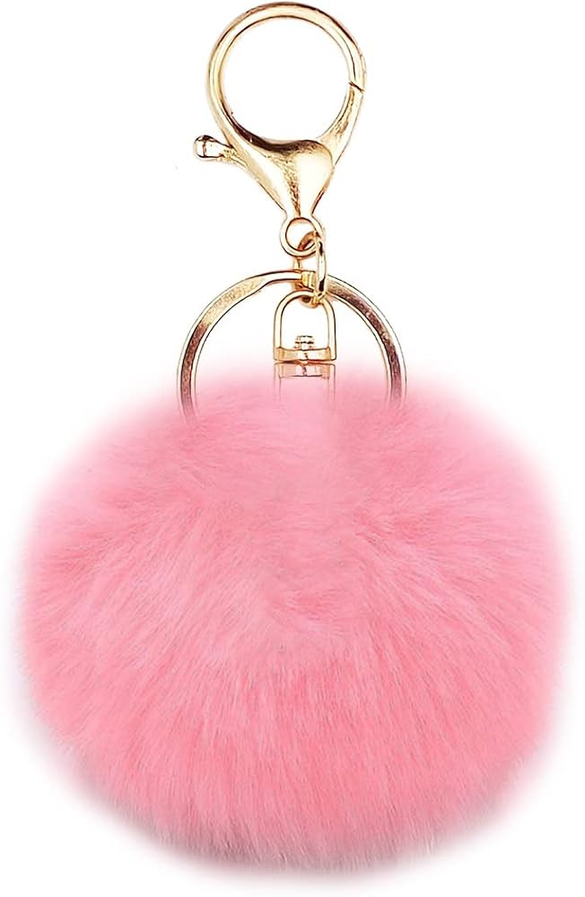 jtkdxqs Pom Pom Keychain Soft Artificial Rabbit Fur Plush Fluffy Ball Key Ring for Women | Amazon (US)