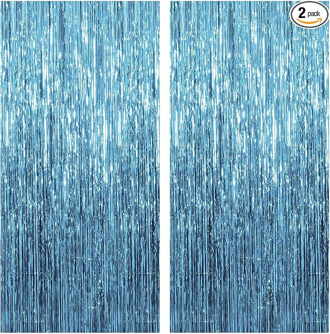 2 Pack Blue Streamers Party Decorations Fringe Backdrop Ocean Themed Decorations Foil Curtain Bac... | Amazon (US)