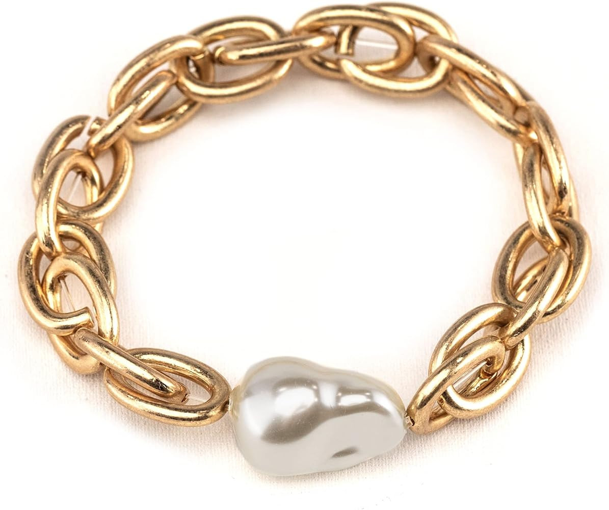 Olivia Welles Bridget Pearl Bracelets for Women in Chain Style, Adjustable Paperclip Link Chain B... | Amazon (US)