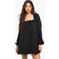 boohoo Women's Long Sleeve Puff Sleeve Smock Dress in Black | Size: 4 | Polyurethane | boohoo (US & Canada)