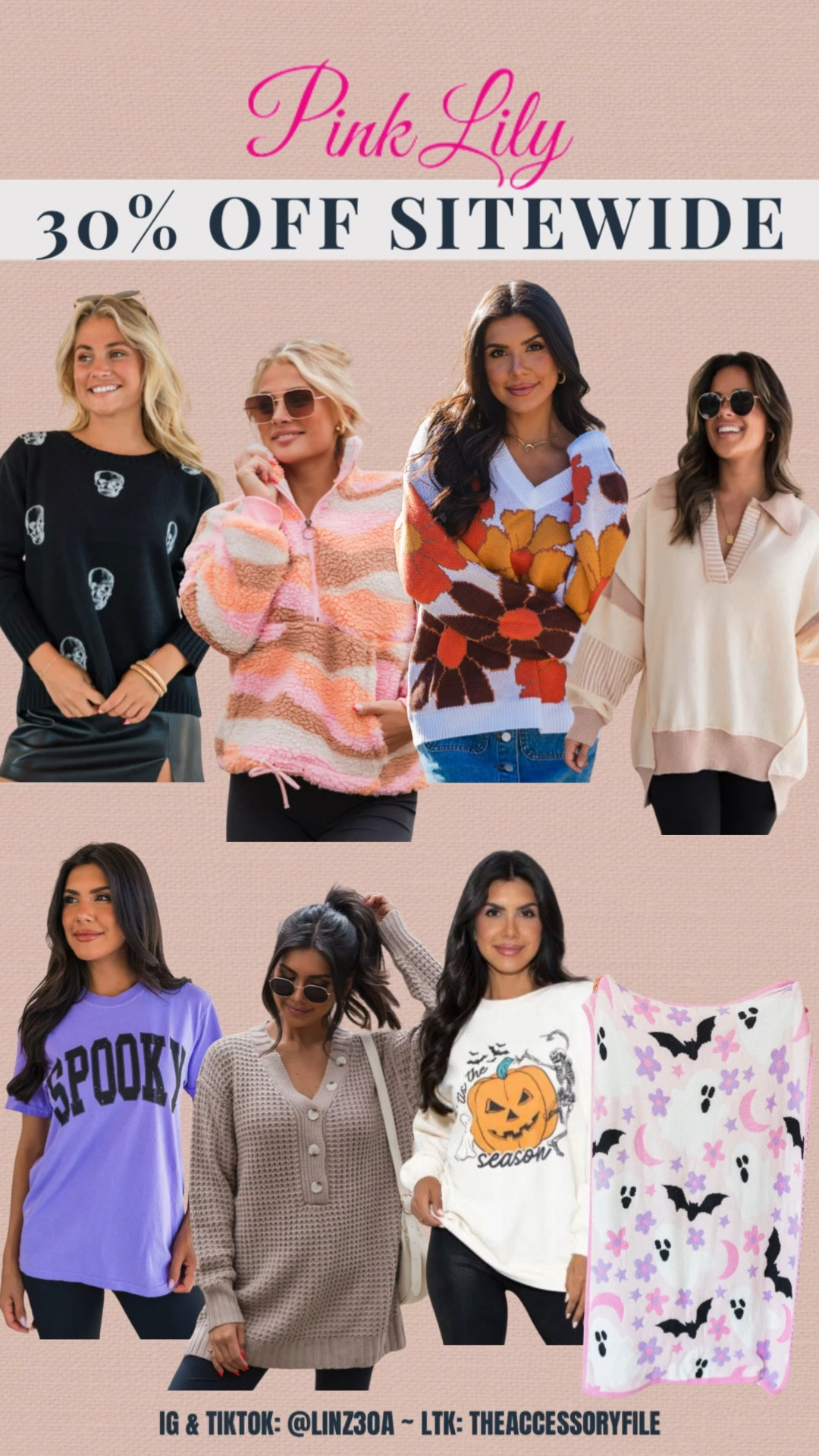 Enjoy 30% off sitewide* at Pink Lily! Click any item below, copy the code, add anything to cart, & remember to paste the code at checkout! 

Fall fashion
Fall style
Fall outfit
Loungewear 
Comfy outfit
Elevated casual
Affordable fashion
Halloween blanket 
Halloween outfit 
Halloween tees
Fall sweaters 

#LTKFallSale #LTKSeasonal #LTKFindsUnder50