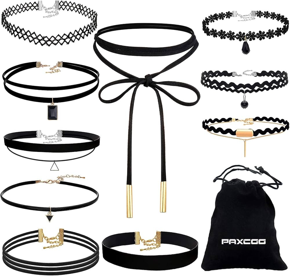 Paxcoo Women Girls Choker Necklaces with Storage Bag               
Material: velvet | Amazon (US)