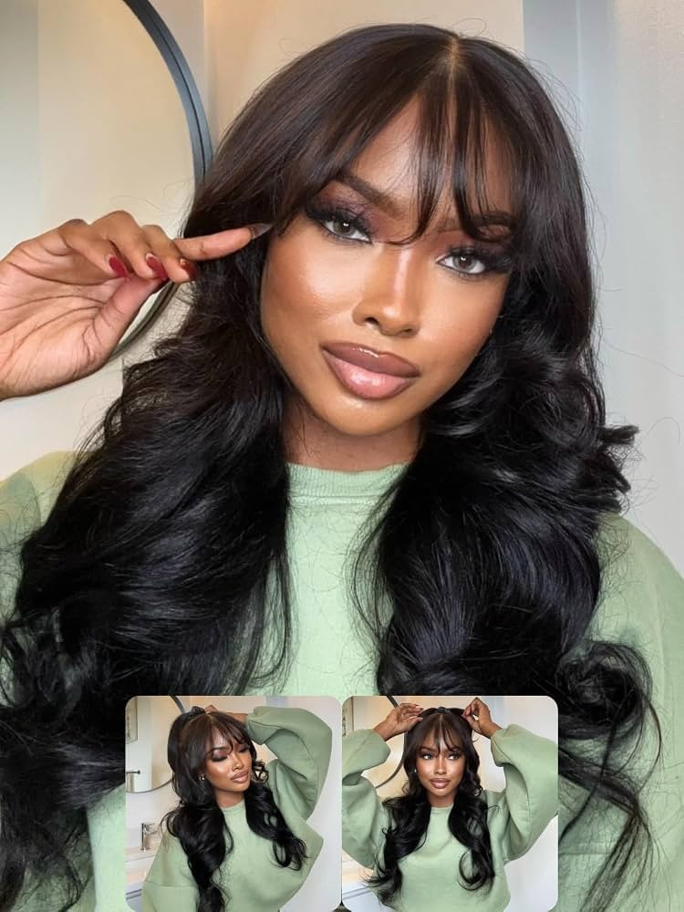 Nadula 13X4 HD Pre Everything Glueless Body Wave Lace Front Wigs Human Hair with Curtain Bangs Pr... | Amazon (US)