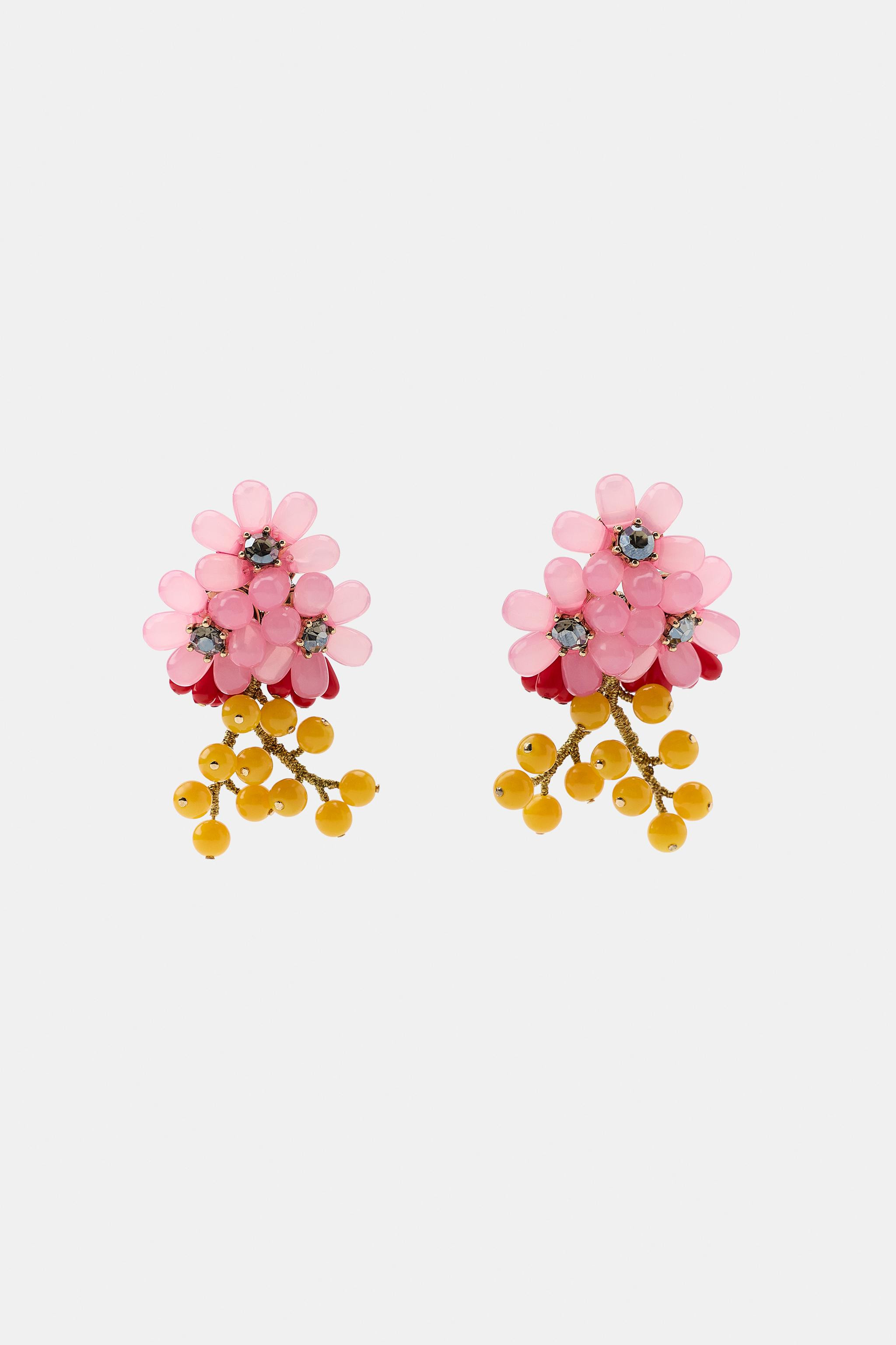 BEADED JEWEL FLOWER EARRINGS | Zara US