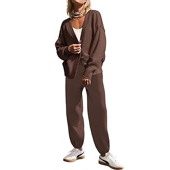 SAUKOLE Womens Two Piece Outfits Knit Sweater Sets Oversized Button Down Cardigan and Long Pants ... | Amazon (US)