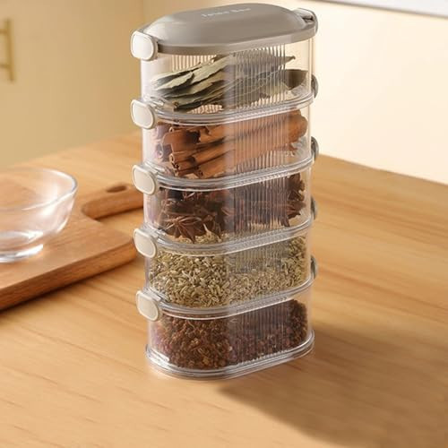 ZAAWUUT Spice Storage Box,Leakproof,Freezer Safe, Cereal Containers with Easy Lock Lids for Kitchen Pantry Organization (Gray, Five-Layer) | Amazon (US)