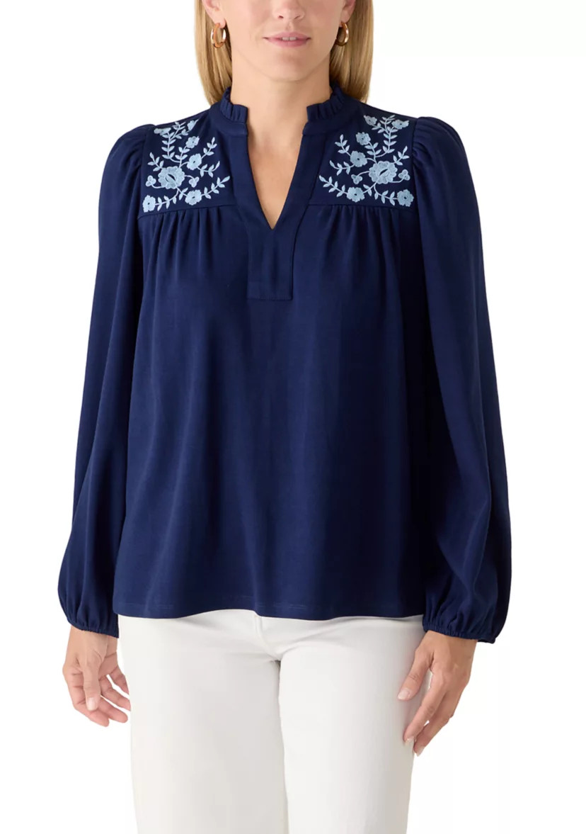 Women's Long Sleeve Front Yoke Embroidered Top | Belk