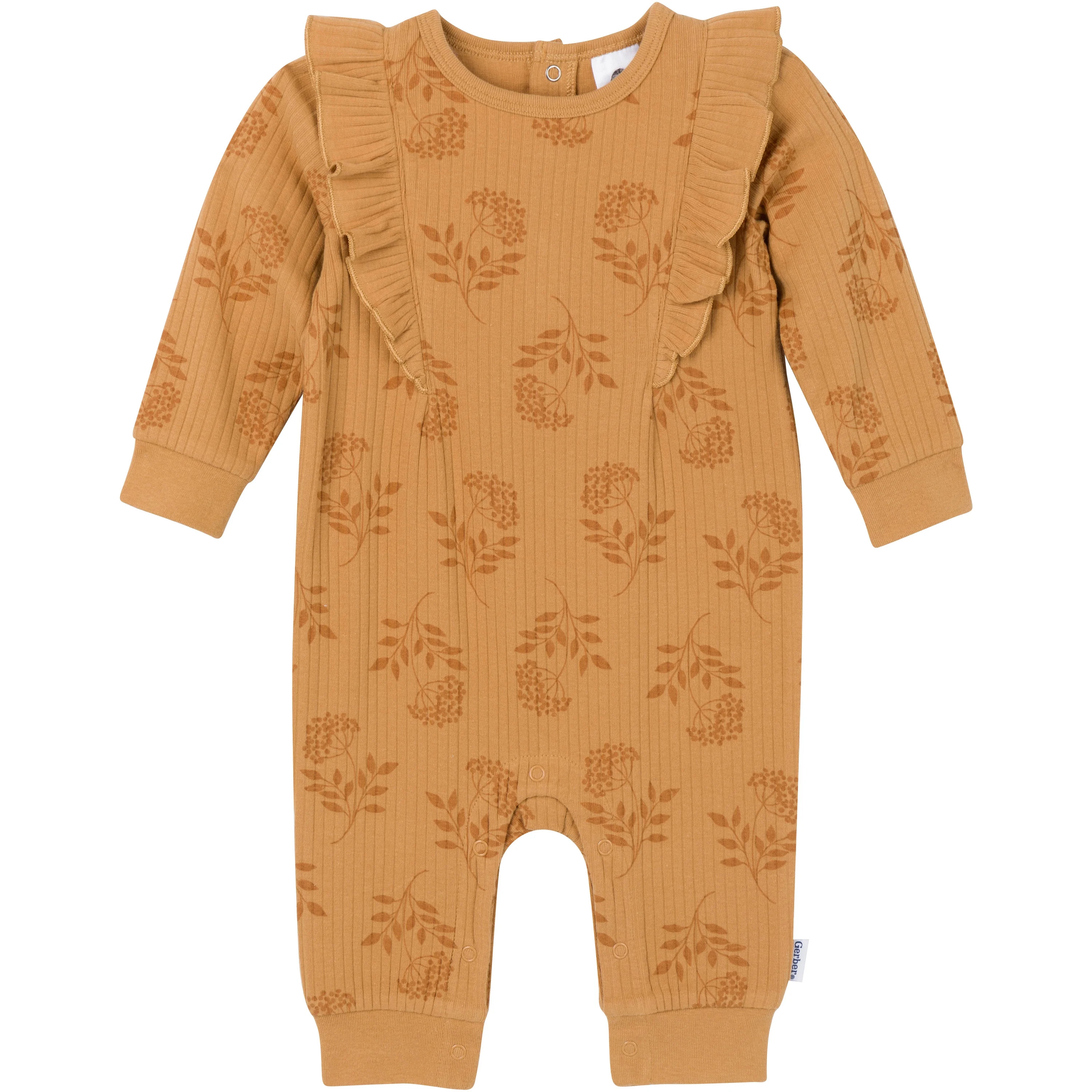 Gerber Baby Girl Romper with Ruffles, Sizes Newborn - 24 Months | Walmart (US)