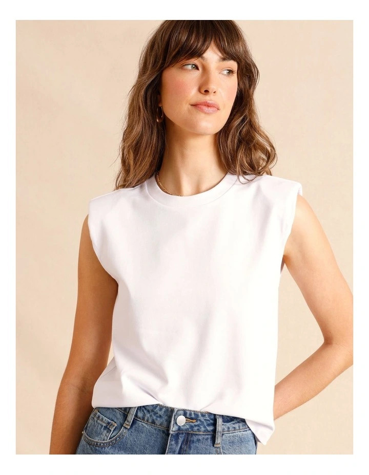 Padded Shoulder Jersey Tank in White | Myer