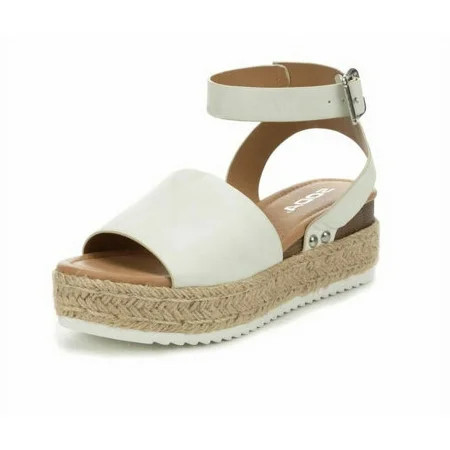 Soda Topic Off White Espadrilles Flatform Embellished Wedge Ankle Strap Sandals (Premium Off White 8 | Walmart (US)