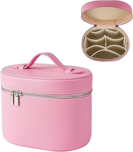 Pink Aesthetic Makeup Bag, Travel Makeup Vanity Case with Divider and Handle, Waterproof PU Leath... | Amazon (US)