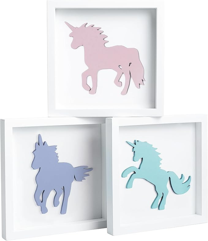 Tide and Tales Unicorn Wall Decor (Set of 3) 3D Framed Unicorn Bedroom Decor for Girls, Pastel Gi... | Amazon (US)