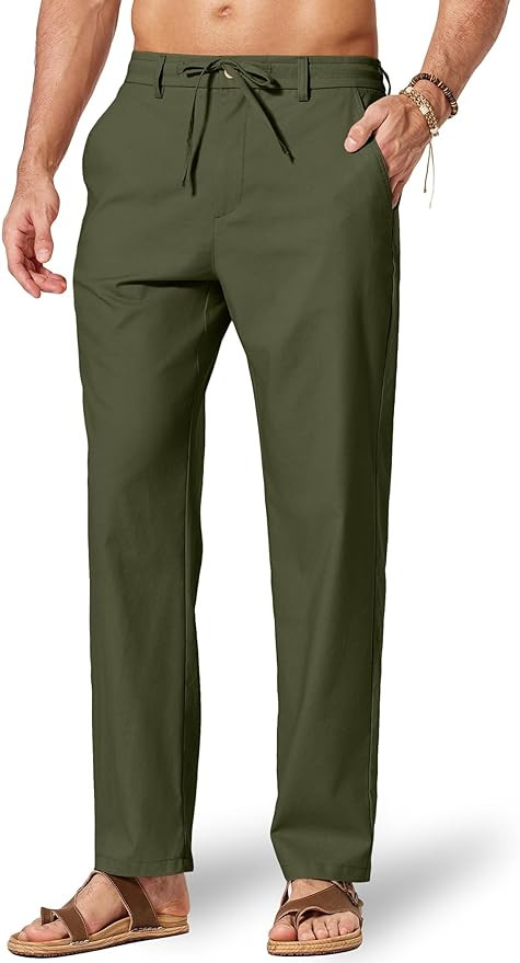 COOFANDY Men's Cotton Linen Pants Casual Drawstring Dress Pants Beach Summer Lightweight Trousers | Amazon (US)