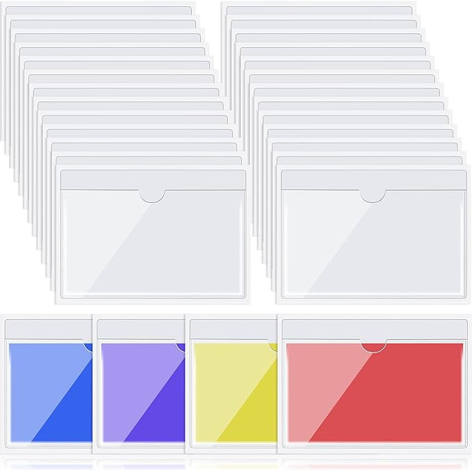 30 Pack Self-Adhesive Index Card Pockets with Top Open for Loading - Ideal Card Holder for Organi... | Amazon (US)